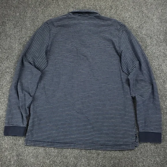 LL Bean Rugby Polo Shirt Mens Medium Long Sleeve Collared Striped Navy Blue Y2K - Picture 3 of 9